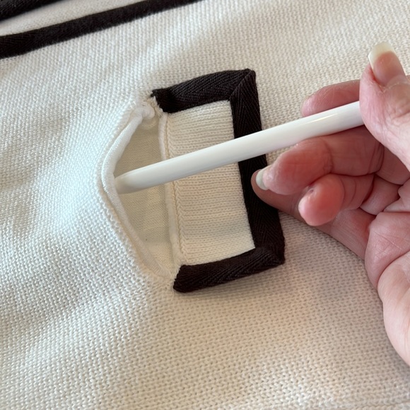 🎉Host Pick 2x🎉Talbots White Open Front Cardigan w/Brown Pipping Small Petite - Picture 5 of 11